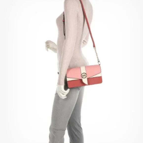 NWT Small Greenwich Michael Kors gold cinnamon pink hot pink crossbody - Picture 6 of 10